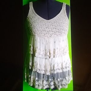 RXB layered Lace & Crochet  Cream Shirt  Medium